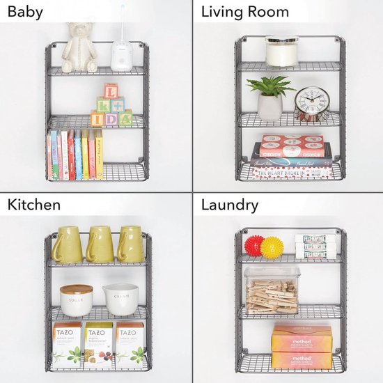 Opvouwbare badkamerplank met 3 niveaus - Praktische ophangplank van metaaldraad voor wandmontage - Draadplank voor badhanddoeken, shampoo enz. - Grijs