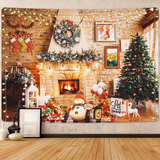 Wandtapijt Kerstmis wanddoek muur opknoping esthetische kerstboom open haard geschenken wandtapijt thuis kerstdecoratie wanddecoratie voor slaapkamer woonkamer slaapzaal 150 x 130 cm