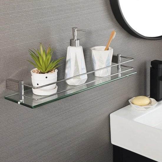 Doucheplank, chroom, glazen rek, roestvrij staal, douchemand, shampoohouder voor douche, badkamerrek voor badkamer en keuken, 500 mm x 130 mm x 66 mm