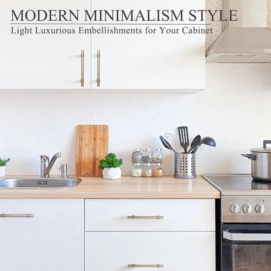 6 stuks T-meubelgrepen, 128 mm, keuken, gouden deurgrepen voor keuken, kastgrepen, ladegrepen, T-stanggreep, keukengrepen, kastgrepen, zinklegering, inclusief schroeven