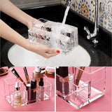 Make-up organizer borstelhouder 6 secties acryl cosmetische opbergkoffer standaard voor make-up, thuis, op kantoor, badkamer