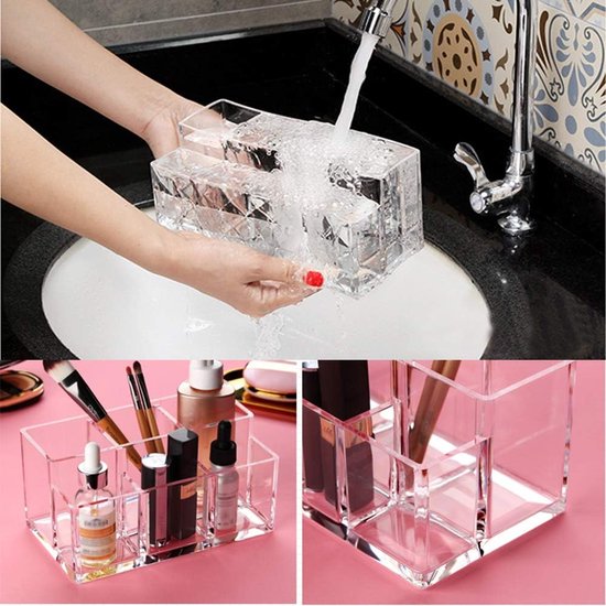 Make-up organizer borstelhouder 6 secties acryl cosmetische opbergkoffer standaard voor make-up, thuis, op kantoor, badkamer