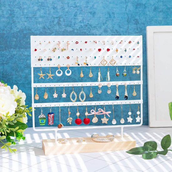 QILICZ Sieradenstandaard, oorbelhouder, oorbelstandaard, 144 gaten, oorstekers, standaard, oorbel, organizer, sieradenhouder, oorsieraad-display, sieradenopslag, 30 x 30 cm, wit