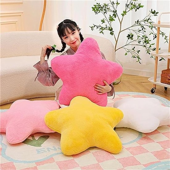 Knuffelkussen kindersterkussen, zacht pluizig stervormig decoratief kussen bankkussen, pluche kussen, decoratief kussen voor kinderkamer, slaapkamerdecoratie (geel, 30 cm)