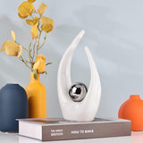 Witte abstracte keramische beelden en sculpturen, witte en zilveren keramische kunstbeelden, moderne woondecoratie voor woonkamer, eettafel, salontafel, plank, entree, desktopsculptuur voor thuis, woondecoratie