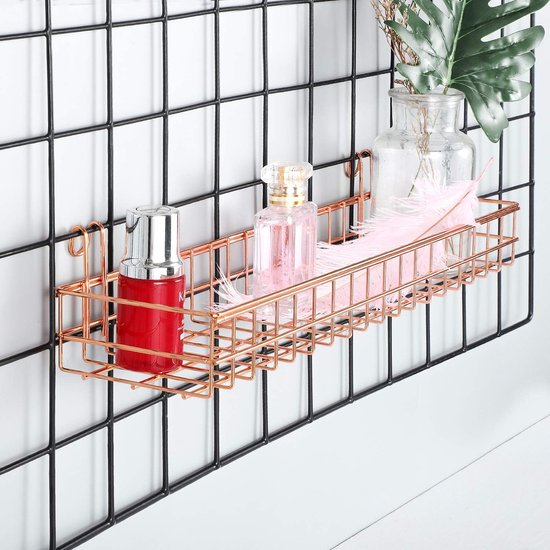 Plank voor Design Metalen wandrooster Plankrooster Fotowand Gebruikt voor roostermand Multifunctionele gaasmand Wanddecoratie Bloempot Plank Display Plankmand 40 x 9 x 8 cm (Rose goud)
