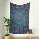 Wandtapijt Mandala - 100% katoen, kleurrijk, Oosterse ontwerpen - Ideaal als wanddoek Mandala, Indiase wandbekleding van stof en wandtapijt Boho - blauw