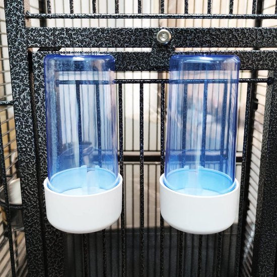 Grote papegaaienkonijnenkooi voerbak / drinkbak groot formaat 13 cm lengte 13 cm 2 stuks