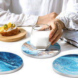 6 Pieces Round Absorbent Ceramic Coasters with Holder, Cork Base, Drink Coasters, Non-Slip Drink Coasters, Marble Theme for Housewarming, Kitchen, Room, Bar, Decoration