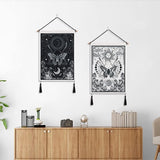 Pack of 2 Small Tapestries with Tassels, Sun and Moon Tapestry Tarot Wall Hanging Butterfly Moth Tapestry Black and White Tapestry for Bedroom Aesthetics (Moon Eclipse)