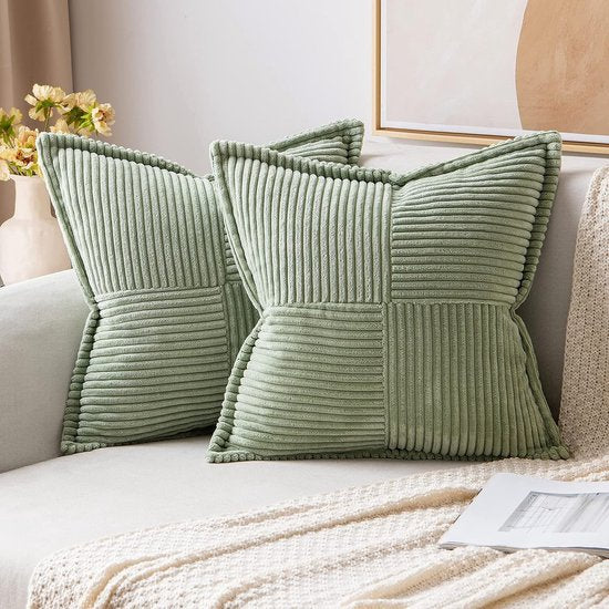 Set van 2 corduroy kussenhoezen, fluwelen kussen, zachte decoratieve kussenhoes, moderne kussenhoes, bankkussen, decoratief kussen, bankkussen voor woonkamer, slaapkamer, groen 40 x 40 cm