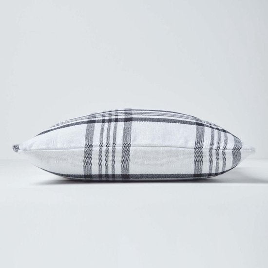 Kussenhoes met Schotse tartan ruit, 60 x 60 cm, kussenhoes van 100% katoen met ritssluiting, zwart en wit