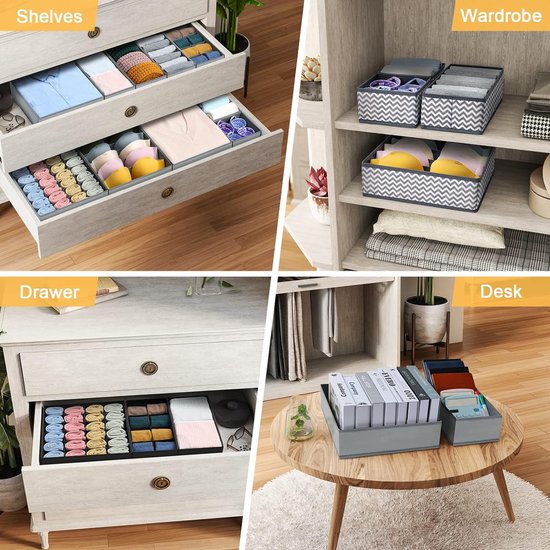 10 stuks stoffen opbergdozen, lade-organizer, opvouwbare kledingkast-organizer, opbergsysteem voor ondergoed, beha's, sokken, kleding, grijs