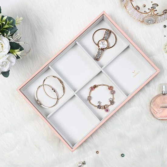 Sieradendoos, lade-organizer, juwelendoosje, stapelbaar, PU-lederen lade-inzetstuk, sieradendoos voor oorbellen, ringen, halskettingen, armbanden, hoge capaciteit