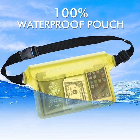 Waterdichte tas heuptas beschermhoes met waterdichte mobiele telefoonhoes, universele strandtas met mobiele telefoonzak, waterdicht voor watersport, strand, zwemmen, varen (geel)