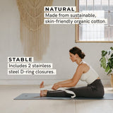 Lotuscrafts yogaband - 100% katoen (KBA) - voor betere stretching - voor beginners en gevorderden - yogaband met metalen gesp [250 x 3,8 cm]