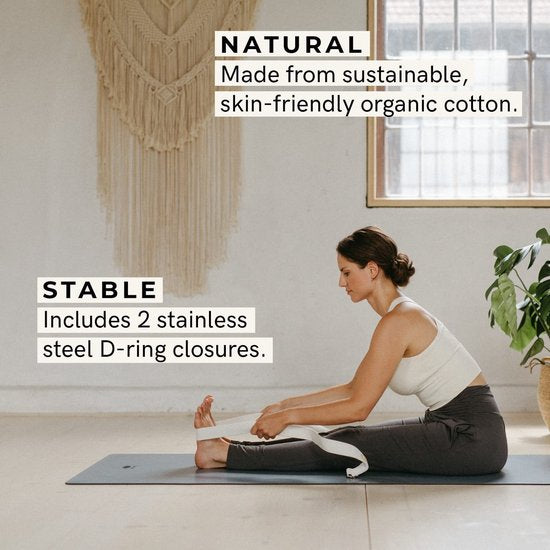 Lotuscrafts yogaband - 100% katoen (KBA) - voor betere stretching - voor beginners en gevorderden - yogaband met metalen gesp [250 x 3,8 cm]