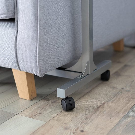 Laptoptafel in hoogte verstelbaar met wielen laptopstandaard bijzettafel slaapbank tafel nachtkastje, metalen frame, houten tafelblad, zwart, 48x37x79 cm