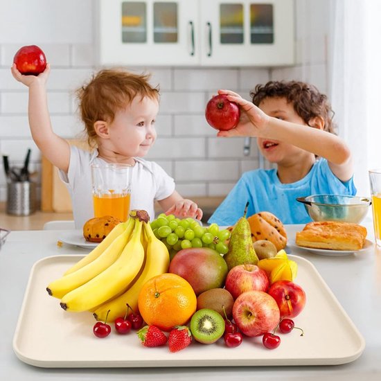 Set van 3 dienbladen, rechthoekige fastfooddienbladen, dienbladen voor voedseldranken, plastic dienblad voor restaurant, café, keuken, feest (roze, blauw, beige)