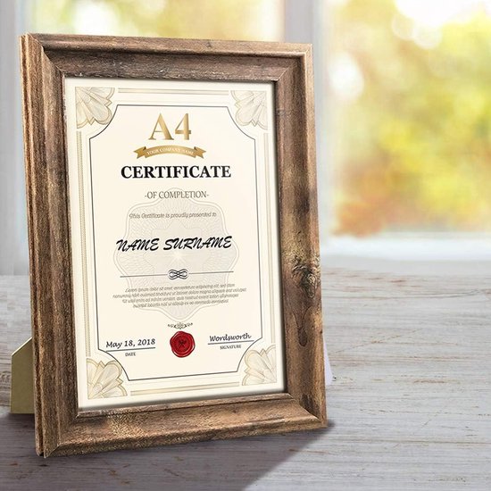 Rustieke fotolijst A4 (21 x 29,7 cm) set van 2, wand- en tafelfotolijst, bruin