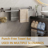 Towel Rail No Drilling - Wall Towel Holder with 2 Hooks - Self-Adhesive Towel Rail 60 cm Towel Holder Double Arms - Wall Mounted Towel Rack for Bathroom Kitchen (60 cm)