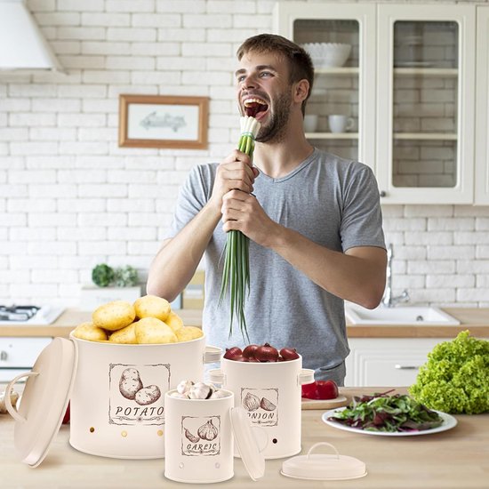 3 stuks aardappelopbergdoos, veelzijdige aardappelpannenset met ventilatiesysteem houdt groenten langer vers, ideaal voor het bewaren van uien en het bewaren van aardappelen