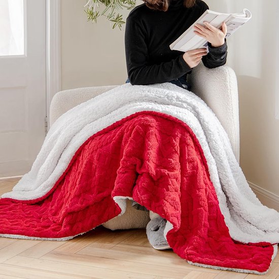 Cuddly Blanket Sofa Blanket 130 x 150 cm Lamb Blanket Striped Fluffy Soft Blanket Sofa Throw Couch Blanket for Bed Sofa Living Room Light Red