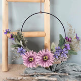 Deurkrans, krans, decoratie, kunstbloemen, gerbera, krans, slinger, welkom, slinger, lente, wandkrans, metalen decoratie, ringen, lentedecoratie voor Pasen, bruiloft, woonkamer, bruiloft
