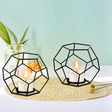Theelichthouder Kaarshouder Metaal Zwart, 2 stuks Geometrische Theelichtjes Kaarshouder Zwarte Theelichtkaarshouder Lantaarn Moderne Decoratie voor Tafeldecoratie Feest Bruiloft Woonkamer