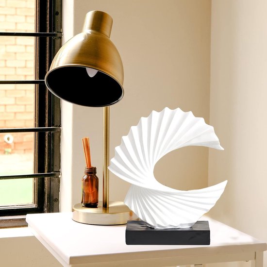 Abstracte sculptuur, moderne decoratie in wit, decoratieve spiraal van hars, 28 cm hoog, voor woonkamer, slaapkamer, bureaublad, kasten