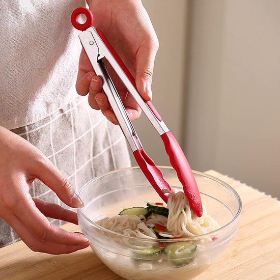 Keukentang roestvrij staal, 22,4 cm, barbecue-tang, keukentang van siliconen, levensmiddelenkwaliteit, met slot en antislip handgreep, keukengerei-accessoires voor pasta, vlees, gehaktballen