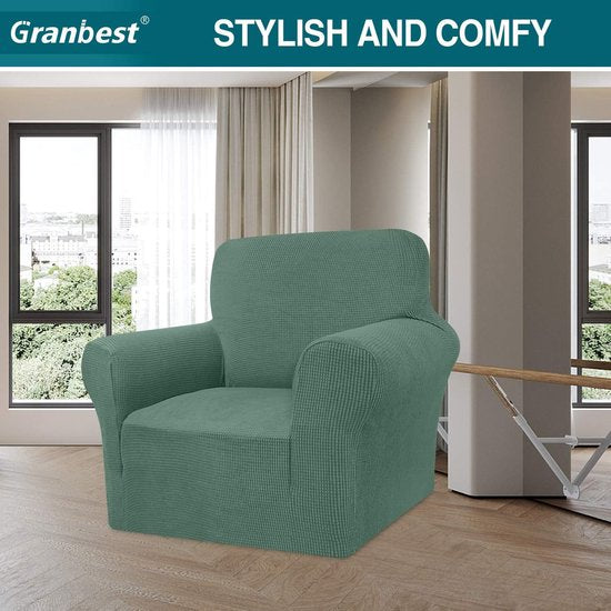 High Stretch bankovertrek, moderne bankovertrek, jacquard, elastische bankovertrek voor woonkamer, protector voor honden en huisdieren (1-zits, salie)