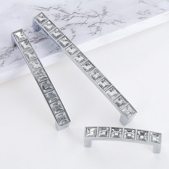 10-pack moderne Europese vierkante ladehandgreep gedecoreerd met helder strass kristallen kastslingerknop voor meubelkast, kledingkast, 64 mm (2,52") gatcentra, 70 mm (2,76") totale lengte
