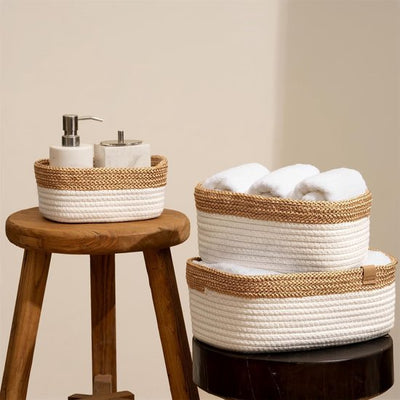VORHOT Set van 4 opbergmanden, gevlochten katoenen touw, stapelbare decoratieve mand, opbergmand voor kinderkamer, woonkamer, badkamer VORHOT Set van 4 opbergmanden, gevlochten katoenen touw, stapelbare decoratieve mand, opbergmand voor kinderkamer, woonkamer, badkamer
