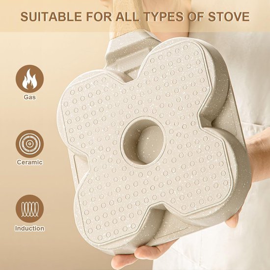 Gebakken eierpan met afneembaar handvat, pannenkoekpan inductie 4 gaten met antiaanbaklaag - wit