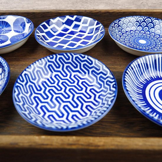 Dipschalen porselein, sausschaaltjes, tapas schalen set, dipschaaltjes, snackschalen en dipschalen, snackkommen set van 6, 9,8 cm, boho-snackbowl voor sushi, sojasaus, snacks, keramische schoteltjes