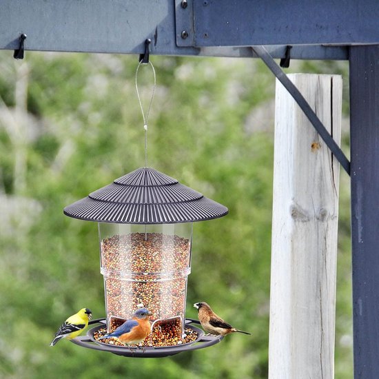 Vogelhuis om op te hangen, vogelvoederdispenser voor wilde vogels, vogelvoederhuis voor tuin, balkon, vogelvoederhuis om op te hangen, weerbestendig, zwart