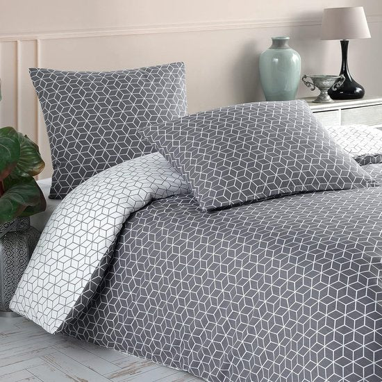 Puzzle beddengoed 135 x 200 cm, 4-delig, grijs - ademend, renforcé beddengoedset met 2 x dekbedovertrek 135 x 200 cm + 2 x kussensloop 80 x 80 cm, beddengoed, grijs