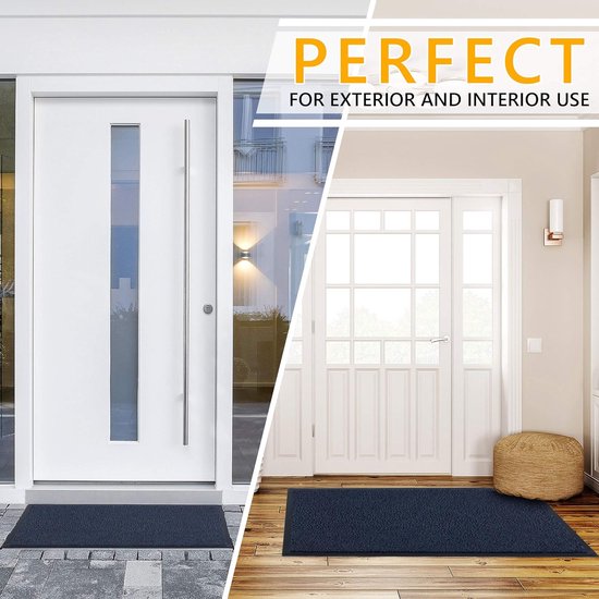 Deurmat, blauw, 40 x 60 cm, waterdicht, wasbaar, duurzame vuilvanger, antislip deurmat voor huisdeur, hal, ingang, keuken, slaapkamer