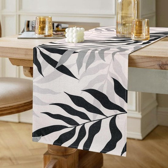 Table Runner Grey Modern Table Runner Colourful Table Runner Black Leaves Polyester Black Table Runner Washable Table Runner Small for Indoor and Outdoor Dining Room Party Holiday 40 x 140 cm