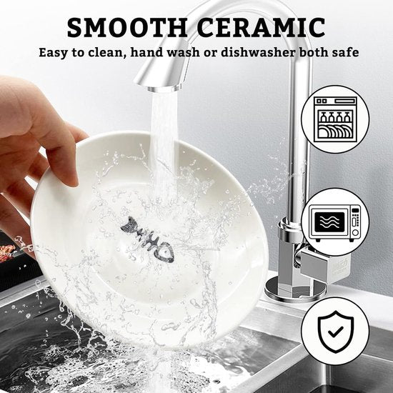 Voederbak voor katten, keramiek, 3 stuks brede platte kattenvoerborden, met 3 antislip matten, voederbak, kattenbak, antislip set, platte schalen voor kittens en kleine dieren