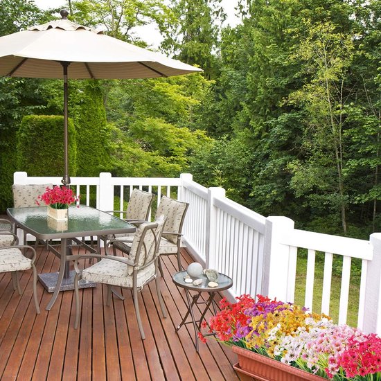 Kunstbloemen 16 bundels voor buiten, UV-bestendig, nepbloemen, vervaagt niet, faux kunststof, groenery, struiken, tuin, veranda, vensterbox, decoratie (geel)