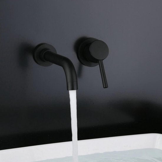 moderne badkamerkraan wandmontage mat zwart 360° draaibare uitloop badkranen voor muur 2-gats montage kraan met enkele handgreep messing Leekayer