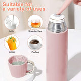 Thermosfles 500 ml, thermoskan met beker, termosflessen, roestvrij staal, thermoskan, koffie & thee, lekvrije waterfles, dubbelwandige thermosfles voor kantoor, outdoor, reizen (roze)