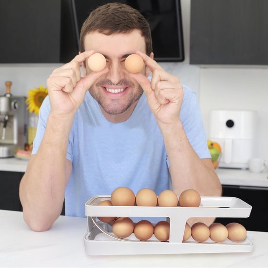 2 stuks eierhouder voor koelkast, 2-laags eierdispenser, automatisch rollende eiercontainer, eierrek, eieropslag voor koelkast, eierhouder voor rollende eiercontainer