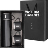 Zwarte thermosfles van roestvrij staal met deksel en 2 bekers - 500 ml dubbelwandige thermoskan met beker - lekvrije thermosfles voor warme en koude dranken