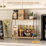 Koffie-organizer, koffiebar-accessoires organisator hout, koffie-opslag voor koffiestation, werkbladen kruidenrek voor keuken, 2-laags koffiecaddy voor keuken, thuis, kantoor - bruin
