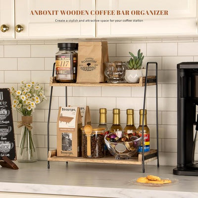 Nuovoware Koffiesiroop-organizer, 3-laags en 12 flessen, koffiebar-organizer, scheidbaar metalen koffiesirooprek met houten basis voor siroop, whisky, wijndressing voor werkblad, keuken, zwart