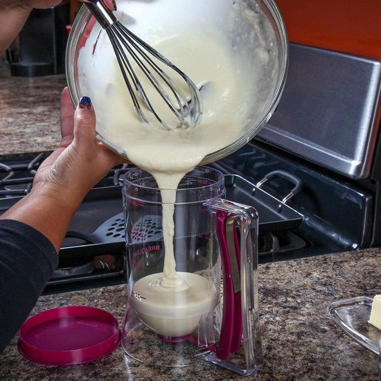 Deegportioneerder met deksel en schaal, taartdeegdispenser, wafels, deegdispenser, bakken, doe-het-zelf gereedschap wordt gebruikt voor cake, pannenkoeken, muffins - 900 ml volume - glasheldere kunststof