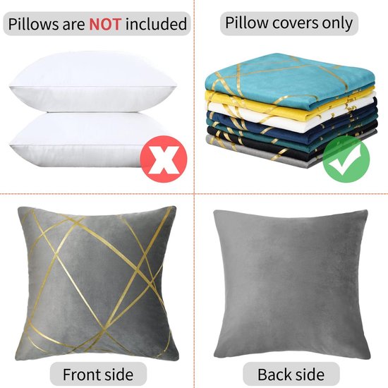 40 x 40 cm fluwelen kussensloop, set van 2, grijs, bronskleurig, geometrisch sierkussen, kussenovertrek, bankkussen, decoratieve kussens, kussenhoezen, overtrek voor slaapkamer, bank, bed